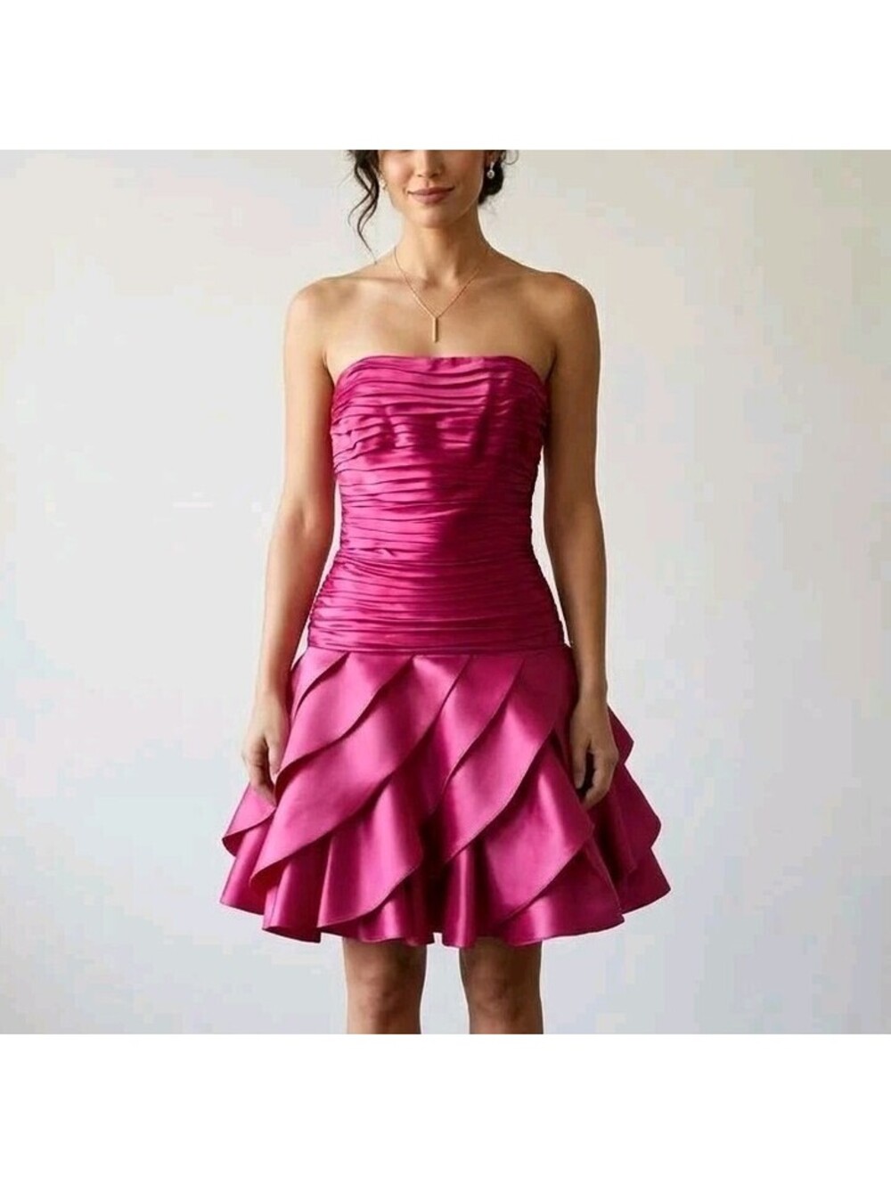 Cache Dress Womens Size 8 Pink Strapless Ruched Satin Ruffle Mini Party